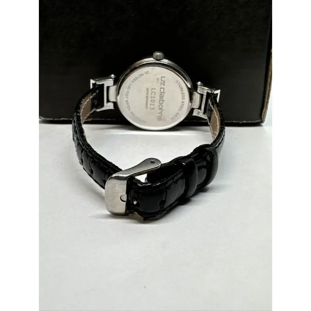 Liz Claiborne LC1013 Women's Black Leather Analog Dial Quartz Wrist Watch JNA190
